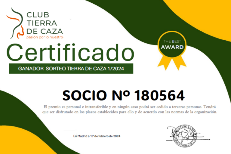 certificado sorteo club tierra de caza