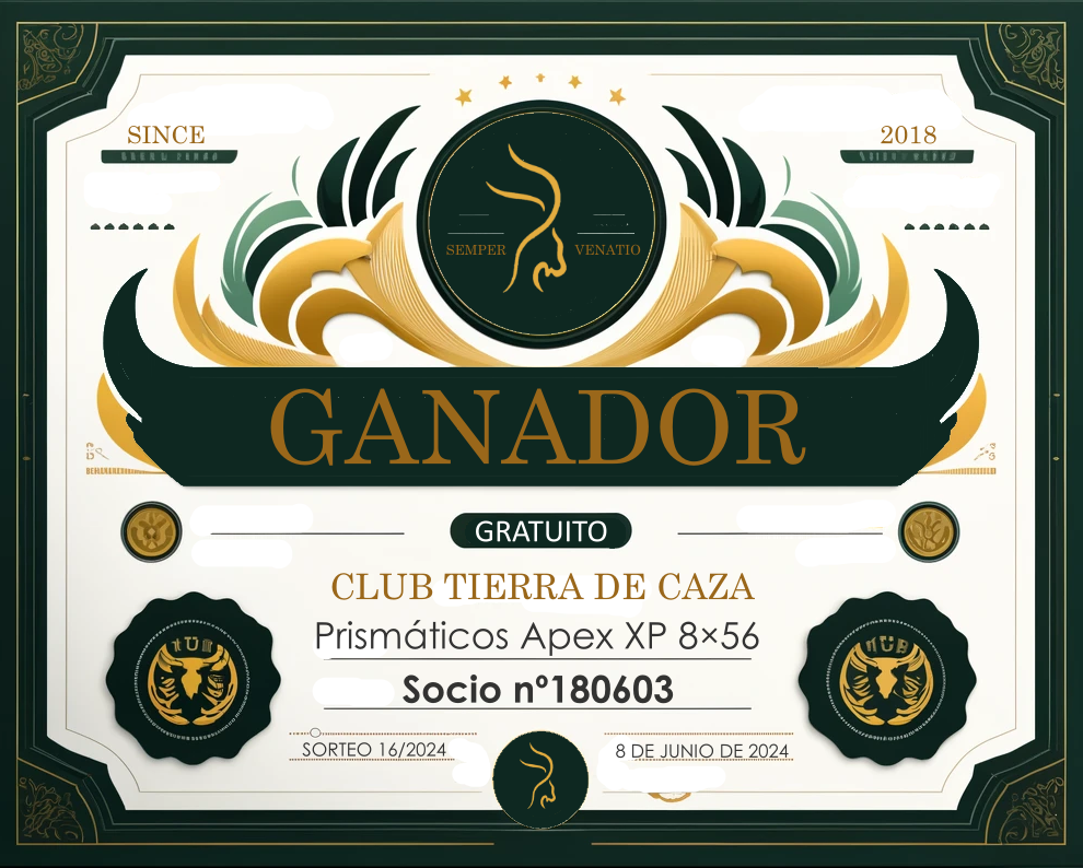 DIPLOMA GANADOR SORTEO CLUB TIERRA DE CAZA